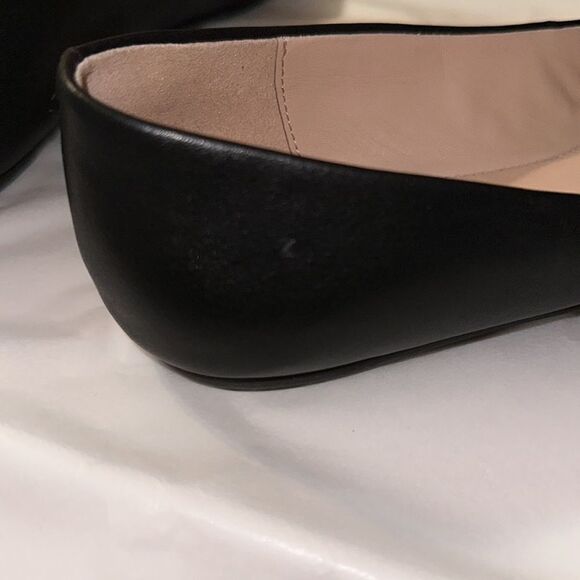 Kate Spade 9.5 Phoebe Black Gold Tone Link Hardware Black Leather Flats - Picture 12 of 14